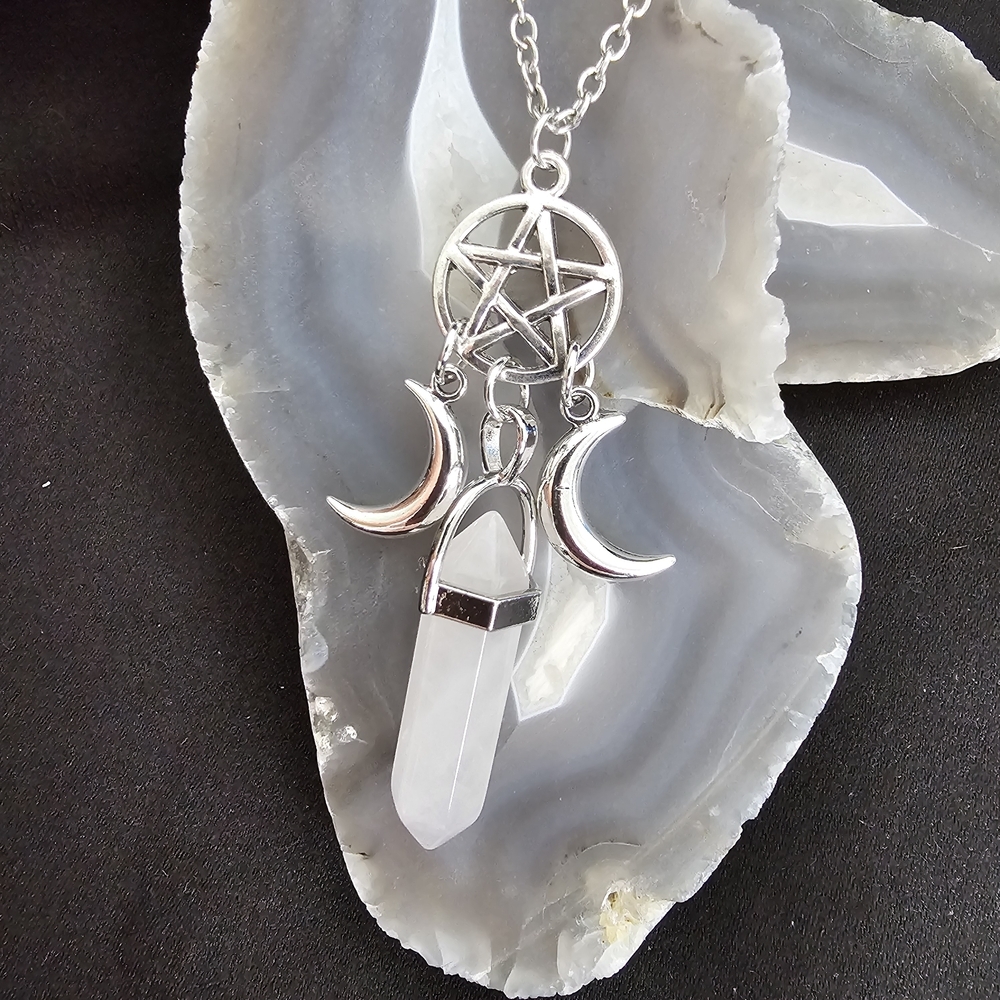 *4 for $25* Point Penatacle Moon Rose Quartx stone pendant Necklace